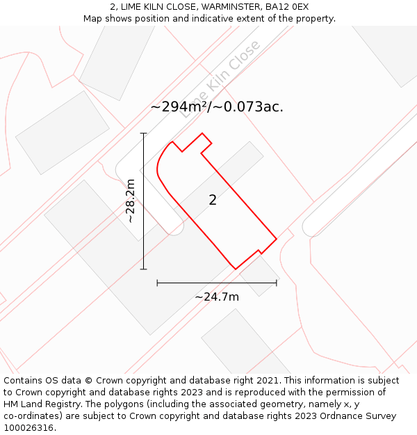 2, LIME KILN CLOSE, WARMINSTER, BA12 0EX: Plot and title map