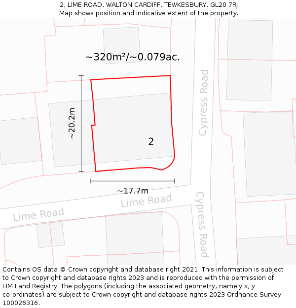 2, LIME ROAD, WALTON CARDIFF, TEWKESBURY, GL20 7RJ: Plot and title map