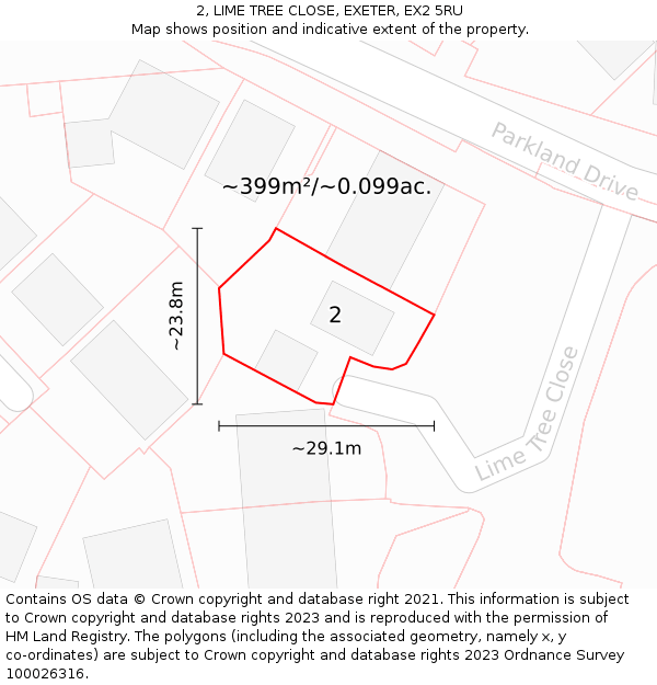 2, LIME TREE CLOSE, EXETER, EX2 5RU: Plot and title map