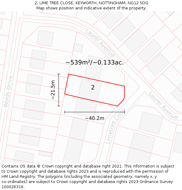 2, LIME TREE CLOSE, KEYWORTH, NOTTINGHAM, NG12 5DG: Plot and title map