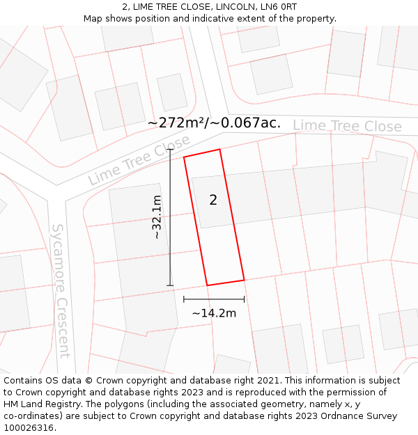 2, LIME TREE CLOSE, LINCOLN, LN6 0RT: Plot and title map