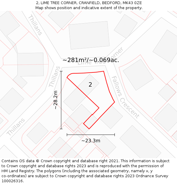 2, LIME TREE CORNER, CRANFIELD, BEDFORD, MK43 0ZE: Plot and title map