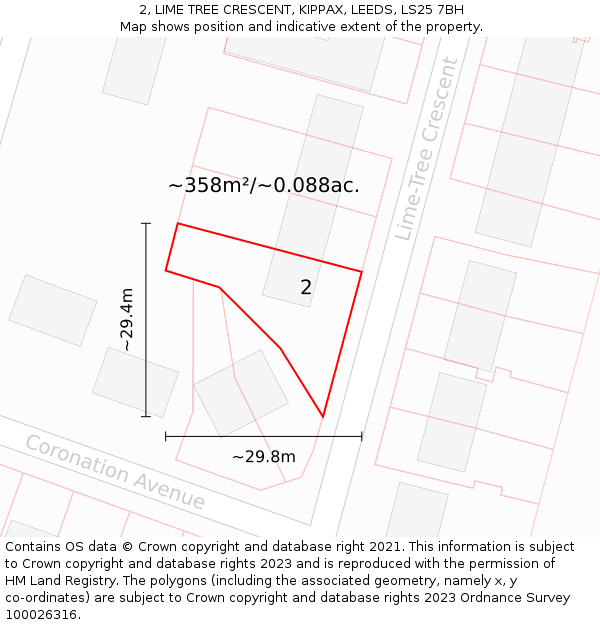 2, LIME TREE CRESCENT, KIPPAX, LEEDS, LS25 7BH: Plot and title map
