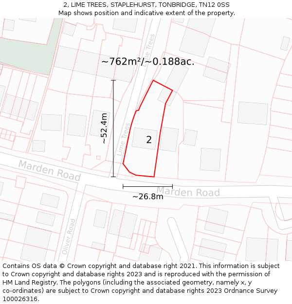 2, LIME TREES, STAPLEHURST, TONBRIDGE, TN12 0SS: Plot and title map