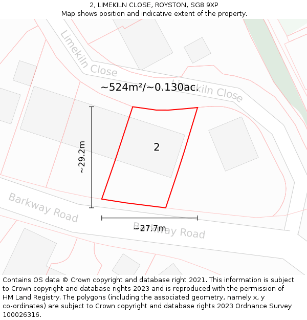 2, LIMEKILN CLOSE, ROYSTON, SG8 9XP: Plot and title map