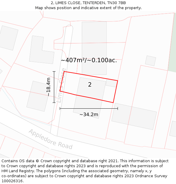2, LIMES CLOSE, TENTERDEN, TN30 7BB: Plot and title map