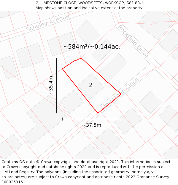 2, LIMESTONE CLOSE, WOODSETTS, WORKSOP, S81 8RU: Plot and title map