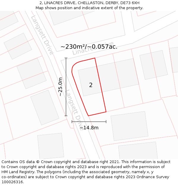 2, LINACRES DRIVE, CHELLASTON, DERBY, DE73 6XH: Plot and title map