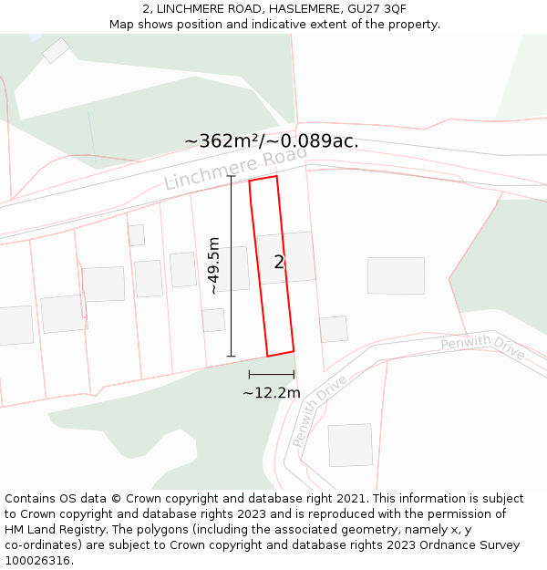 2, LINCHMERE ROAD, HASLEMERE, GU27 3QF: Plot and title map