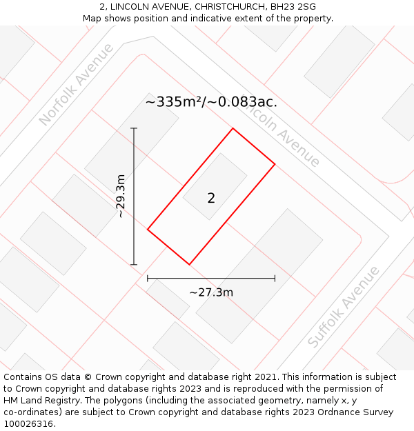 2, LINCOLN AVENUE, CHRISTCHURCH, BH23 2SG: Plot and title map