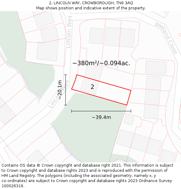 2, LINCOLN WAY, CROWBOROUGH, TN6 3AQ: Plot and title map