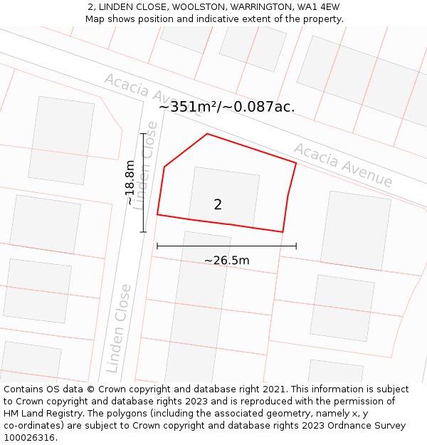 2, LINDEN CLOSE, WOOLSTON, WARRINGTON, WA1 4EW: Plot and title map