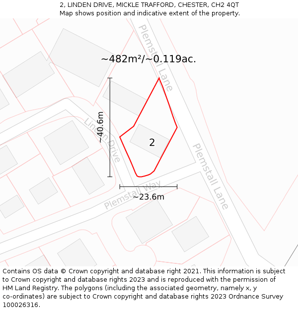 2, LINDEN DRIVE, MICKLE TRAFFORD, CHESTER, CH2 4QT: Plot and title map