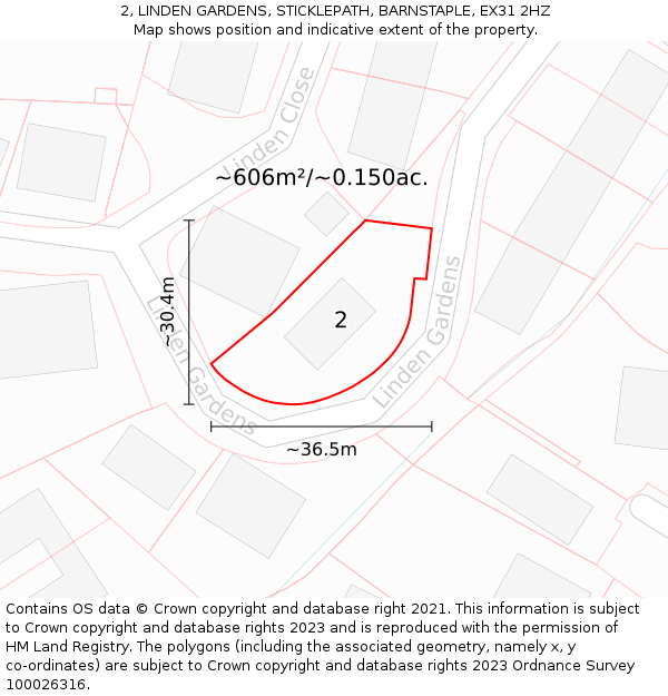 2, LINDEN GARDENS, STICKLEPATH, BARNSTAPLE, EX31 2HZ: Plot and title map
