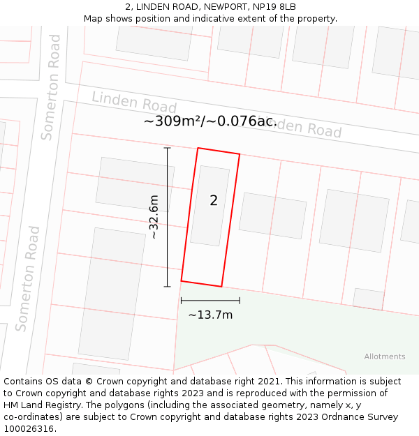 2, LINDEN ROAD, NEWPORT, NP19 8LB: Plot and title map
