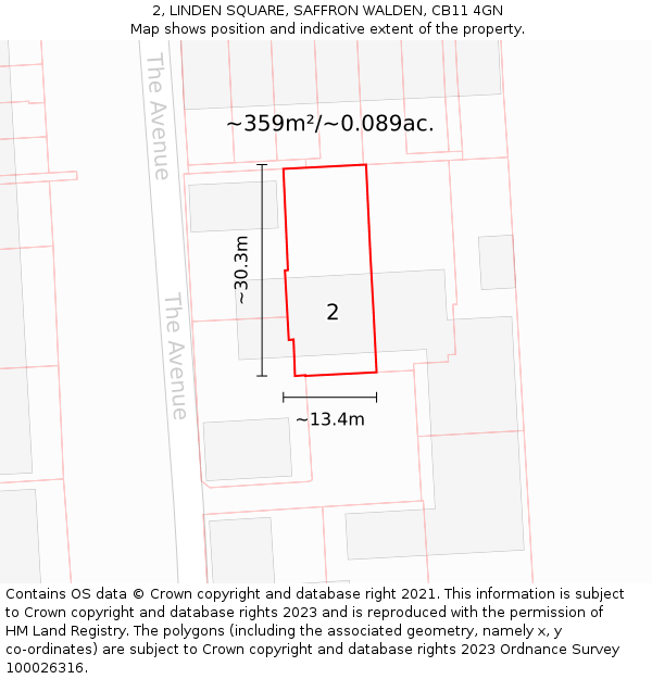2, LINDEN SQUARE, SAFFRON WALDEN, CB11 4GN: Plot and title map