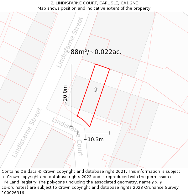 2, LINDISFARNE COURT, CARLISLE, CA1 2NE: Plot and title map