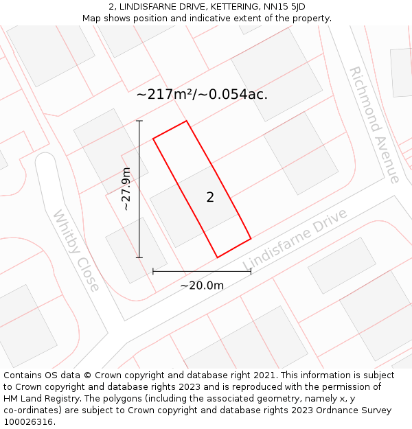 2, LINDISFARNE DRIVE, KETTERING, NN15 5JD: Plot and title map