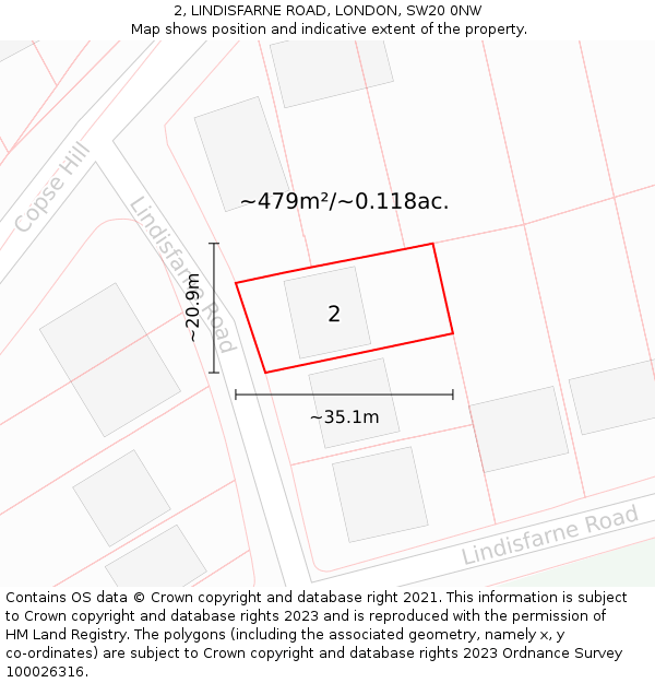 2, LINDISFARNE ROAD, LONDON, SW20 0NW: Plot and title map