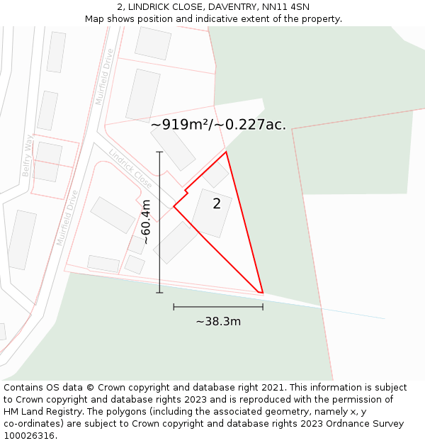 2, LINDRICK CLOSE, DAVENTRY, NN11 4SN: Plot and title map