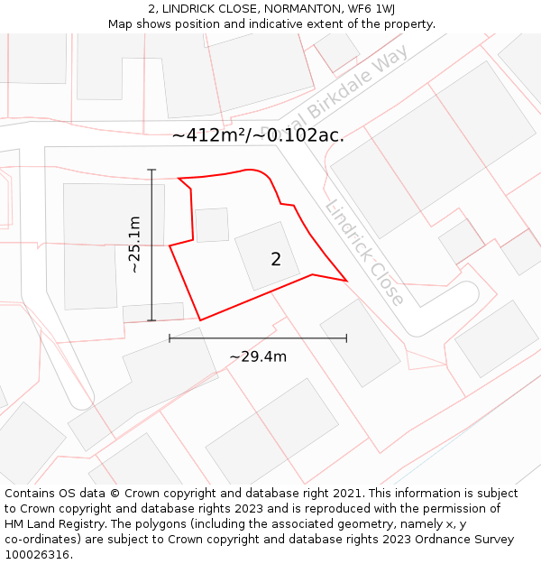 2, LINDRICK CLOSE, NORMANTON, WF6 1WJ: Plot and title map