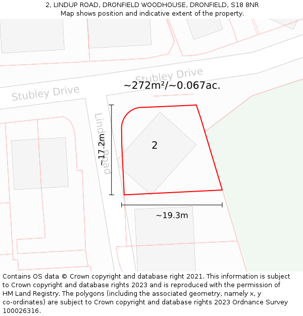 2, LINDUP ROAD, DRONFIELD WOODHOUSE, DRONFIELD, S18 8NR: Plot and title map