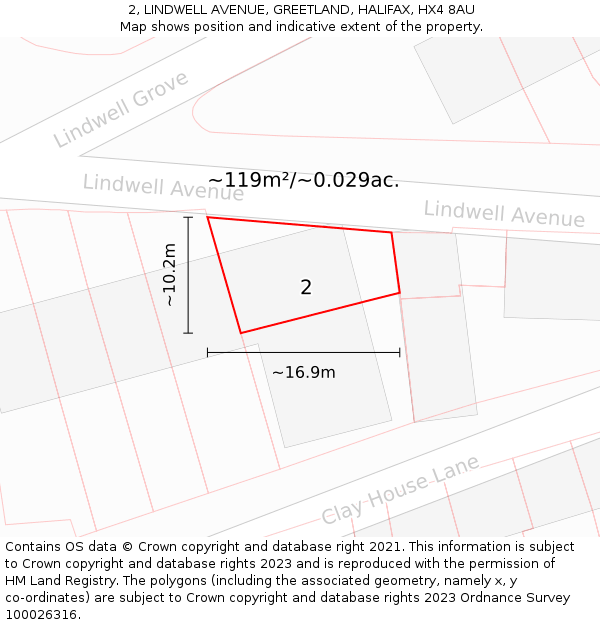 2, LINDWELL AVENUE, GREETLAND, HALIFAX, HX4 8AU: Plot and title map