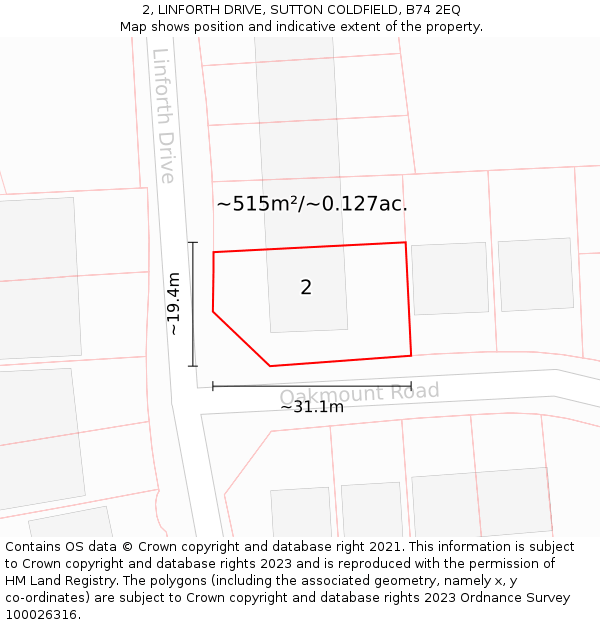 2, LINFORTH DRIVE, SUTTON COLDFIELD, B74 2EQ: Plot and title map