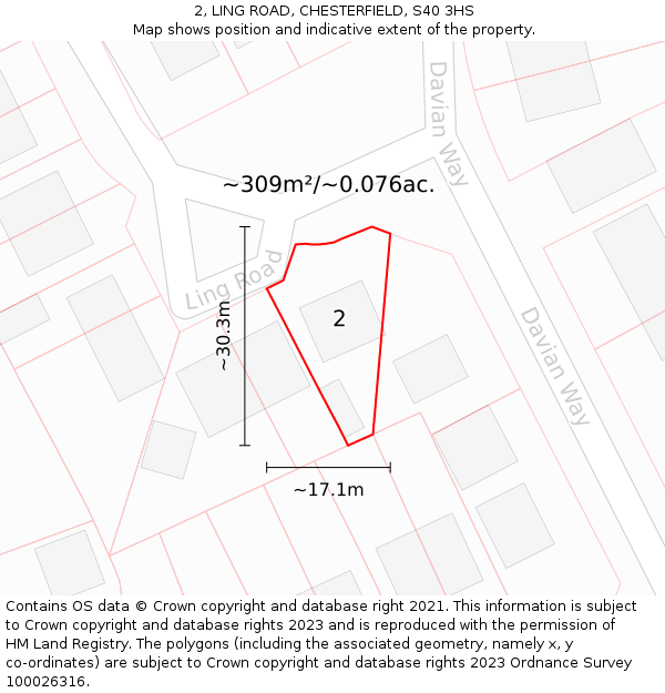 2, LING ROAD, CHESTERFIELD, S40 3HS: Plot and title map