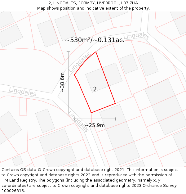 2, LINGDALES, FORMBY, LIVERPOOL, L37 7HA: Plot and title map