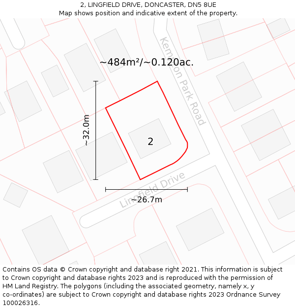 2, LINGFIELD DRIVE, DONCASTER, DN5 8UE: Plot and title map