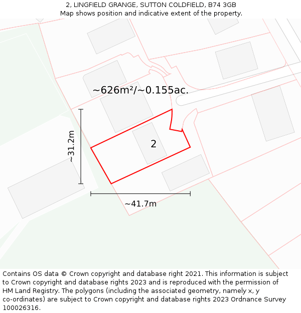 2, LINGFIELD GRANGE, SUTTON COLDFIELD, B74 3GB: Plot and title map