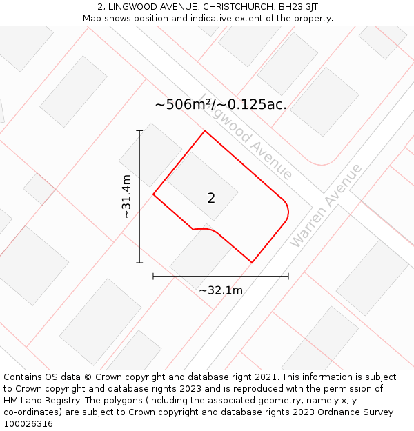 2, LINGWOOD AVENUE, CHRISTCHURCH, BH23 3JT: Plot and title map