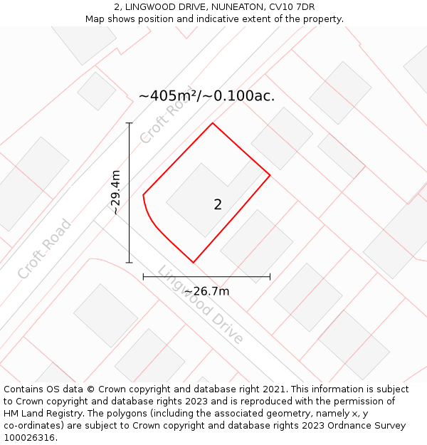2, LINGWOOD DRIVE, NUNEATON, CV10 7DR: Plot and title map