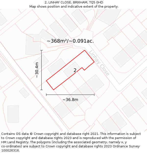 2, LINHAY CLOSE, BRIXHAM, TQ5 0HD: Plot and title map