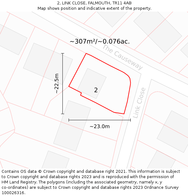 2, LINK CLOSE, FALMOUTH, TR11 4AB: Plot and title map