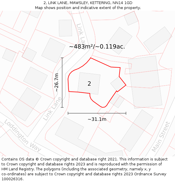 2, LINK LANE, MAWSLEY, KETTERING, NN14 1GD: Plot and title map