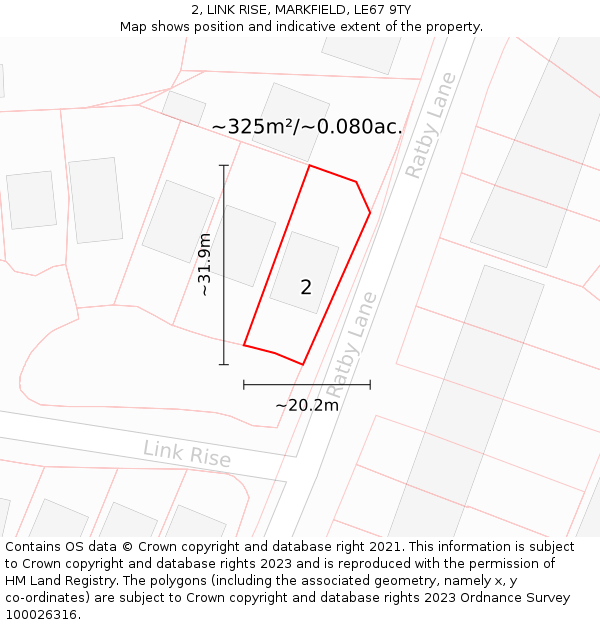 2, LINK RISE, MARKFIELD, LE67 9TY: Plot and title map