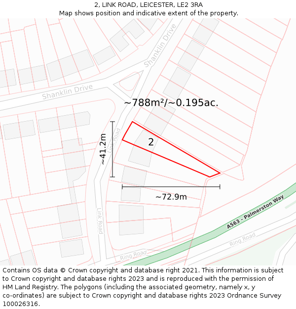 2, LINK ROAD, LEICESTER, LE2 3RA: Plot and title map