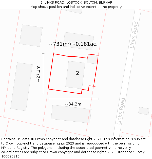 2, LINKS ROAD, LOSTOCK, BOLTON, BL6 4AF: Plot and title map