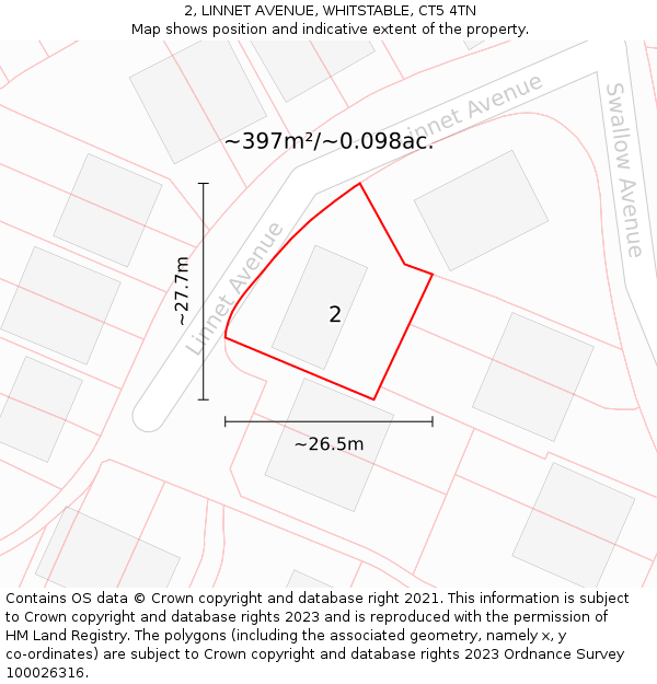 2, LINNET AVENUE, WHITSTABLE, CT5 4TN: Plot and title map