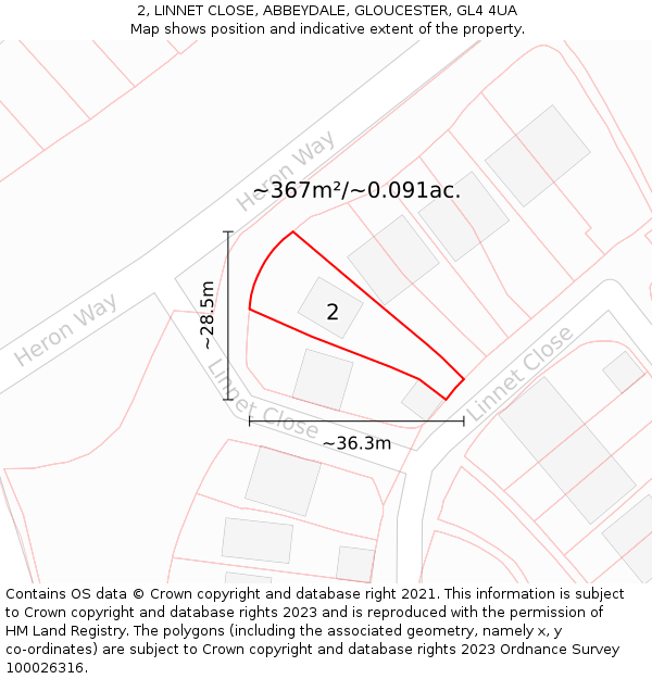 2, LINNET CLOSE, ABBEYDALE, GLOUCESTER, GL4 4UA: Plot and title map