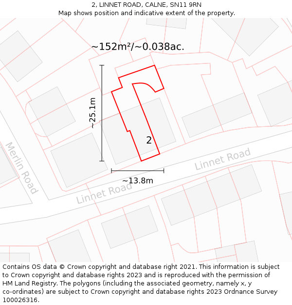 2, LINNET ROAD, CALNE, SN11 9RN: Plot and title map