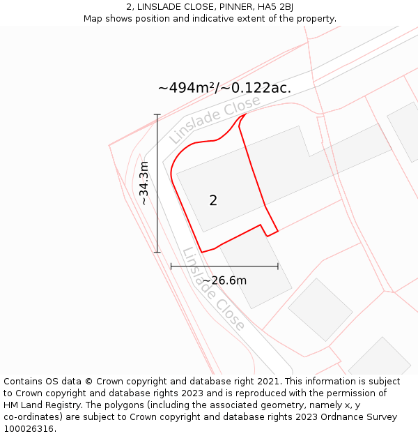 2, LINSLADE CLOSE, PINNER, HA5 2BJ: Plot and title map