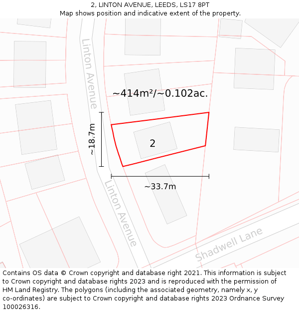 2, LINTON AVENUE, LEEDS, LS17 8PT: Plot and title map