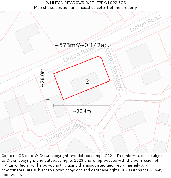 2, LINTON MEADOWS, WETHERBY, LS22 6GS: Plot and title map