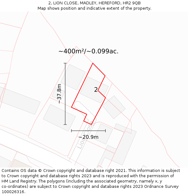 2, LION CLOSE, MADLEY, HEREFORD, HR2 9QB: Plot and title map