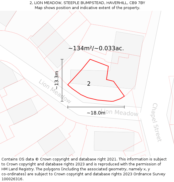 2, LION MEADOW, STEEPLE BUMPSTEAD, HAVERHILL, CB9 7BY: Plot and title map