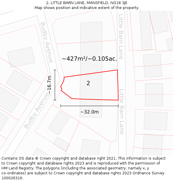 2, LITTLE BARN LANE, MANSFIELD, NG18 3JE: Plot and title map