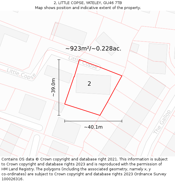 2, LITTLE COPSE, YATELEY, GU46 7TB: Plot and title map